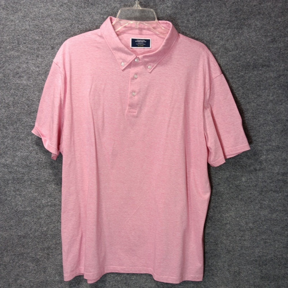 Charles Tyrwhitt Men 2XL Coral Cotton Linen Button Down Polo Shirt Golf Summer